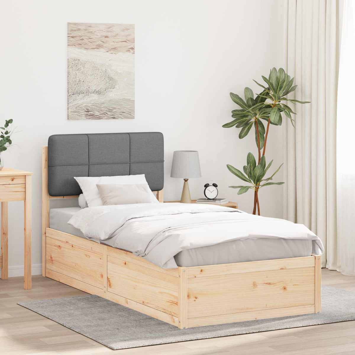 Vidaxl bedframe met gevoerd hoofdgedeelte lichtgrijs 75 x 190 cm