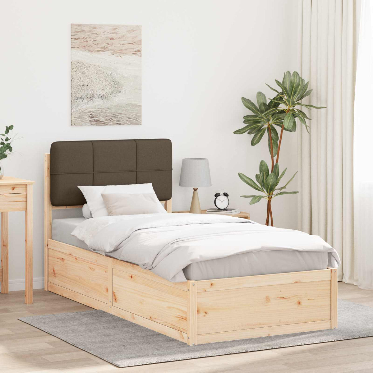 Vidaxl bedframe met gevoerd hoofdgedeelte taupe 75 x 190 cm