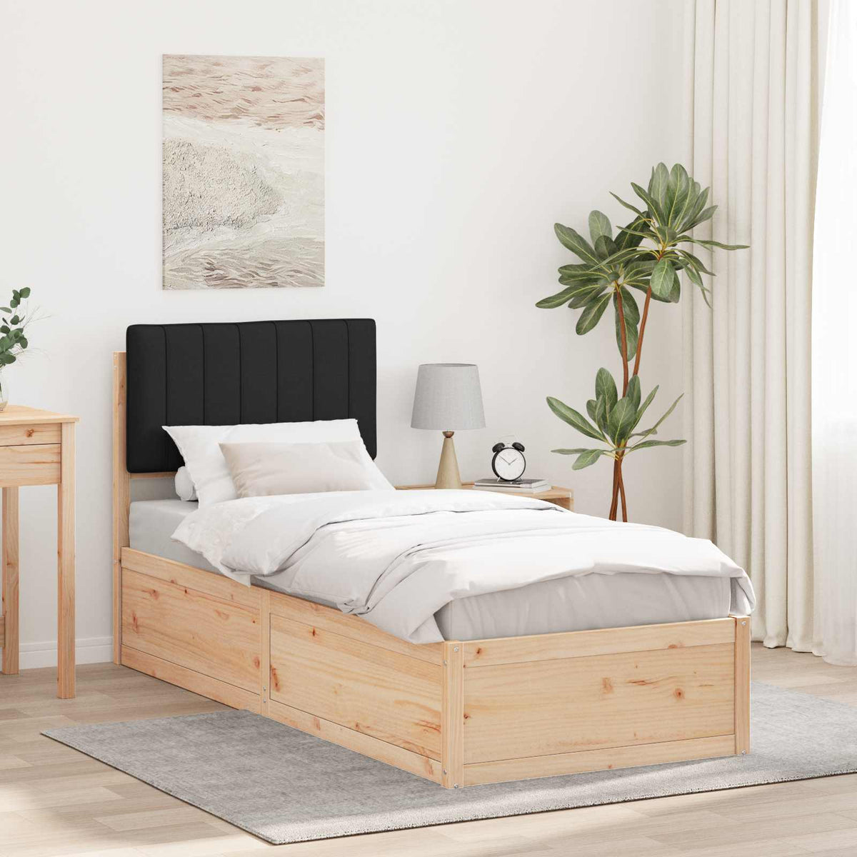 Vidaxl bedframe met gevoerd hoofdgedeelte zwart 80 x 200 cm