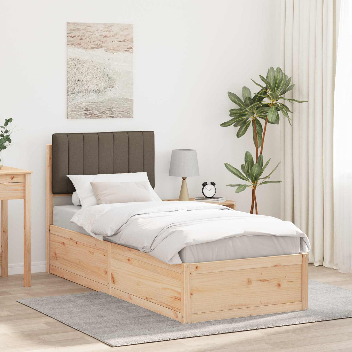 Vidaxl bedframe met gevoerd hoofdgedeelte taupe 80 x 200 cm
