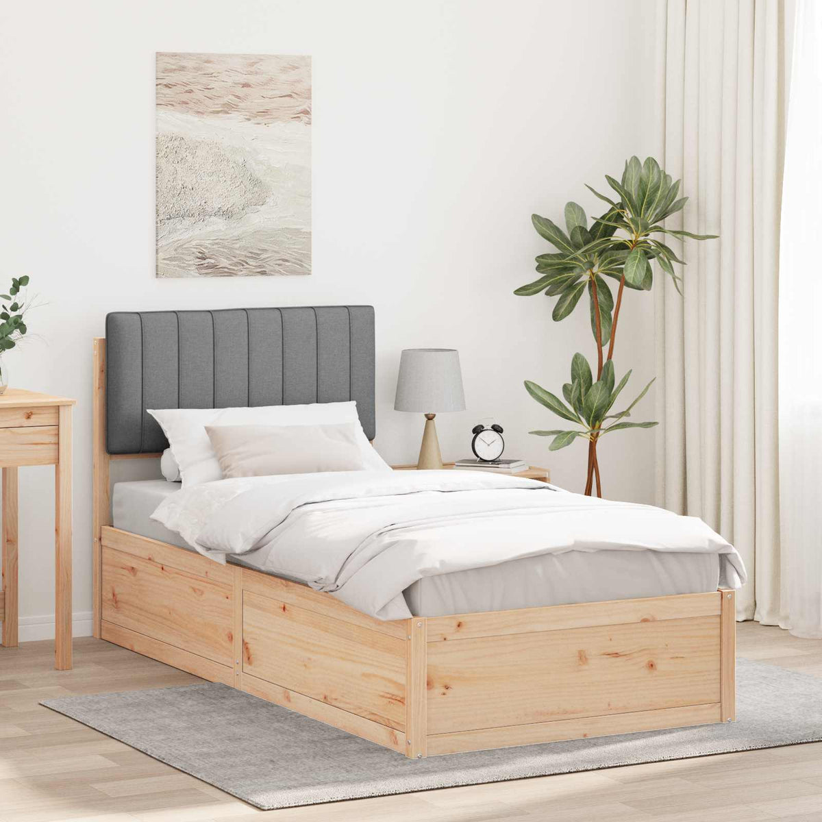 Vidaxl bedframe met gevoerd hoofdgedeelte lichtgrijs 90 x 190 cm