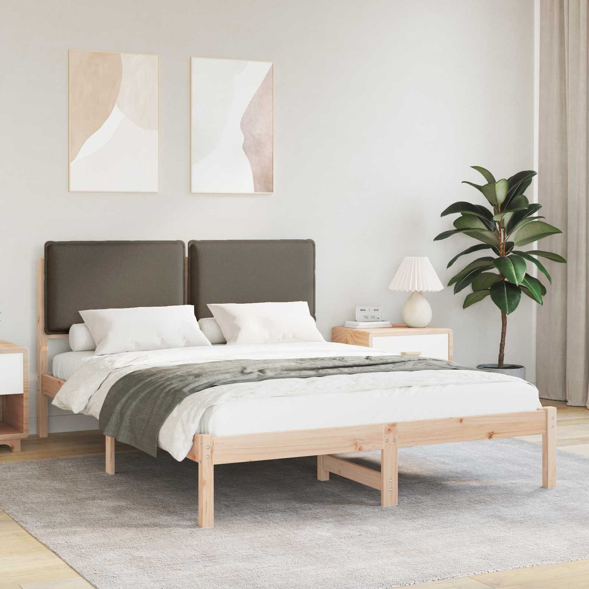 Vidaxl bedframe met gevoerd hoofdgedeelte taupe 140 x 190 cm