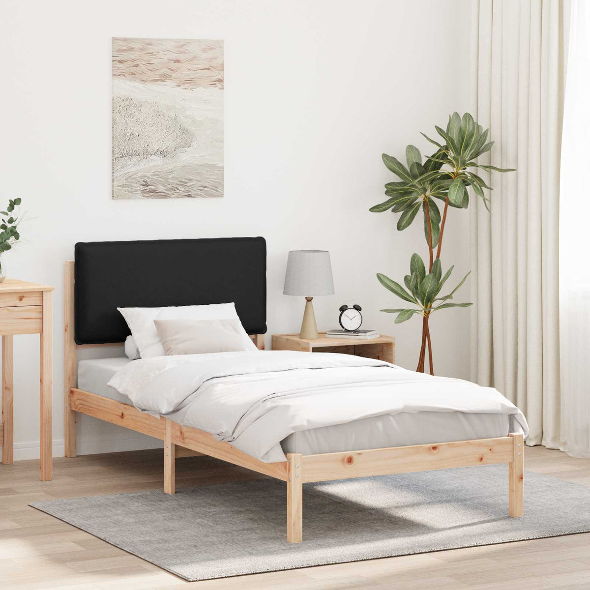 Vidaxl bedframe met gevoerd hoofdgedeelte zwart 90 x 200 cm