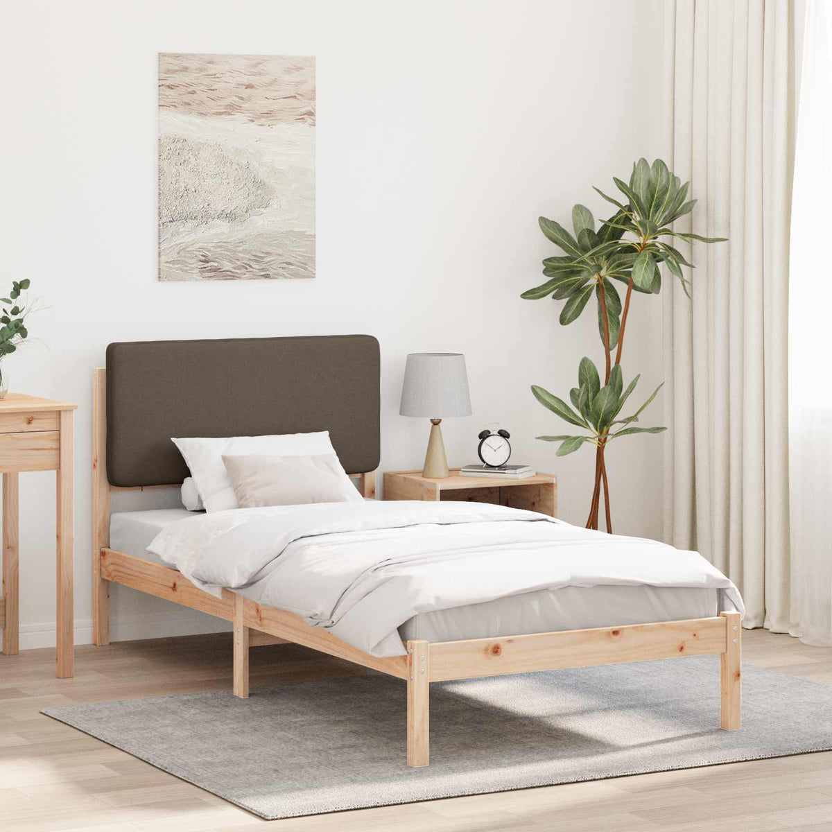 Vidaxl bedframe met gevoerd hoofdgedeelte taupe 100 x 200 cm