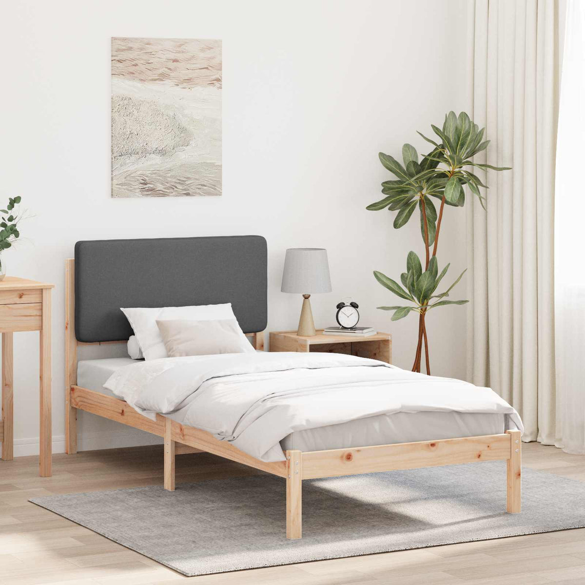 Vidaxl bedframe met gevoerd hoofdgedeelte donkergrijs 90 x 200 cm