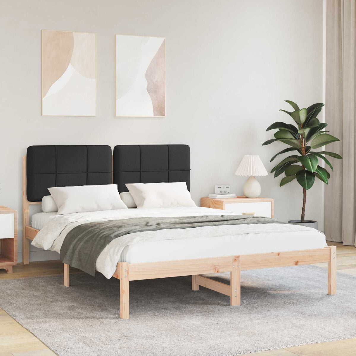 Vidaxl bedframe met gevoerd hoofdgedeelte zwart 150 x 200 cm