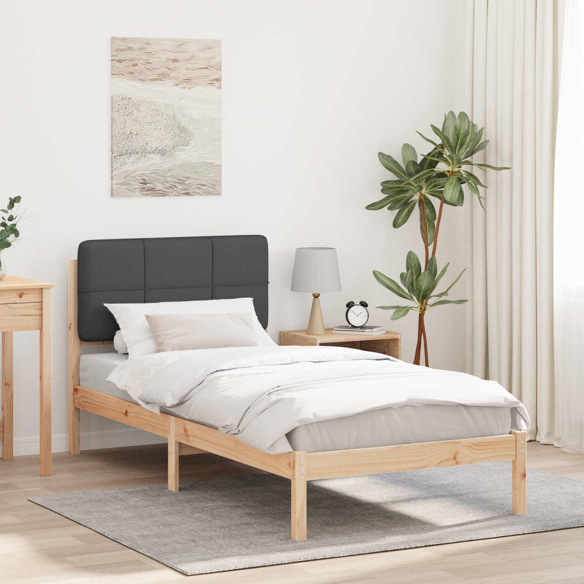 Vidaxl bedframe met gevoerd hoofdgedeelte donkergrijs 100 x 200 cm