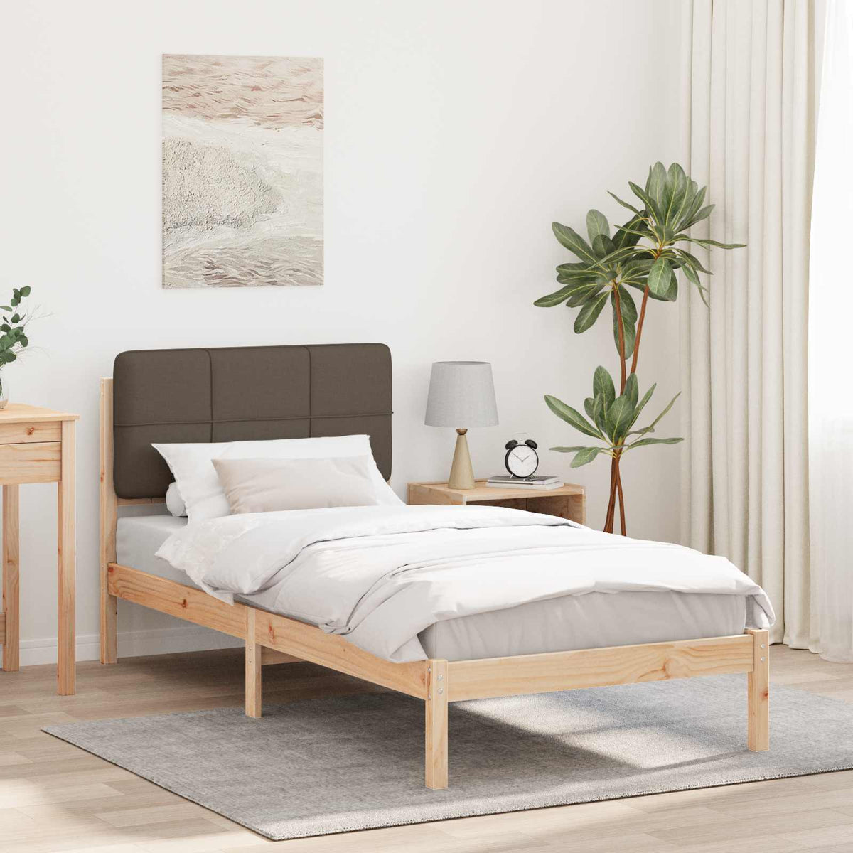 Vidaxl bedframe met gevoerd hoofdgedeelte taupe 90 x 190 cm