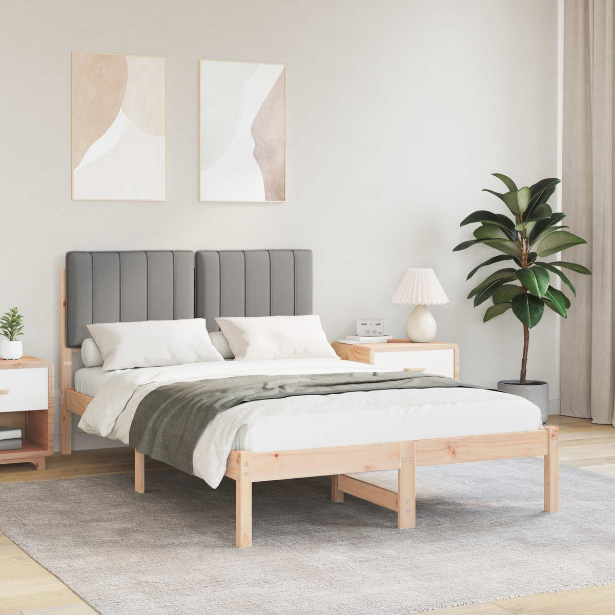 Vidaxl bedframe met gevoerd hoofdgedeelte natuurlijk en lichtgrijs