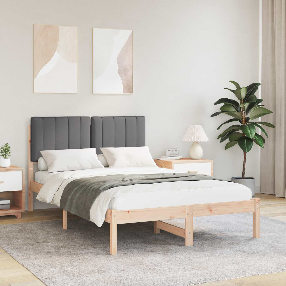 Vidaxl bedframe met gevoerd hoofdgedeelte natuurlijk en donkergrijs