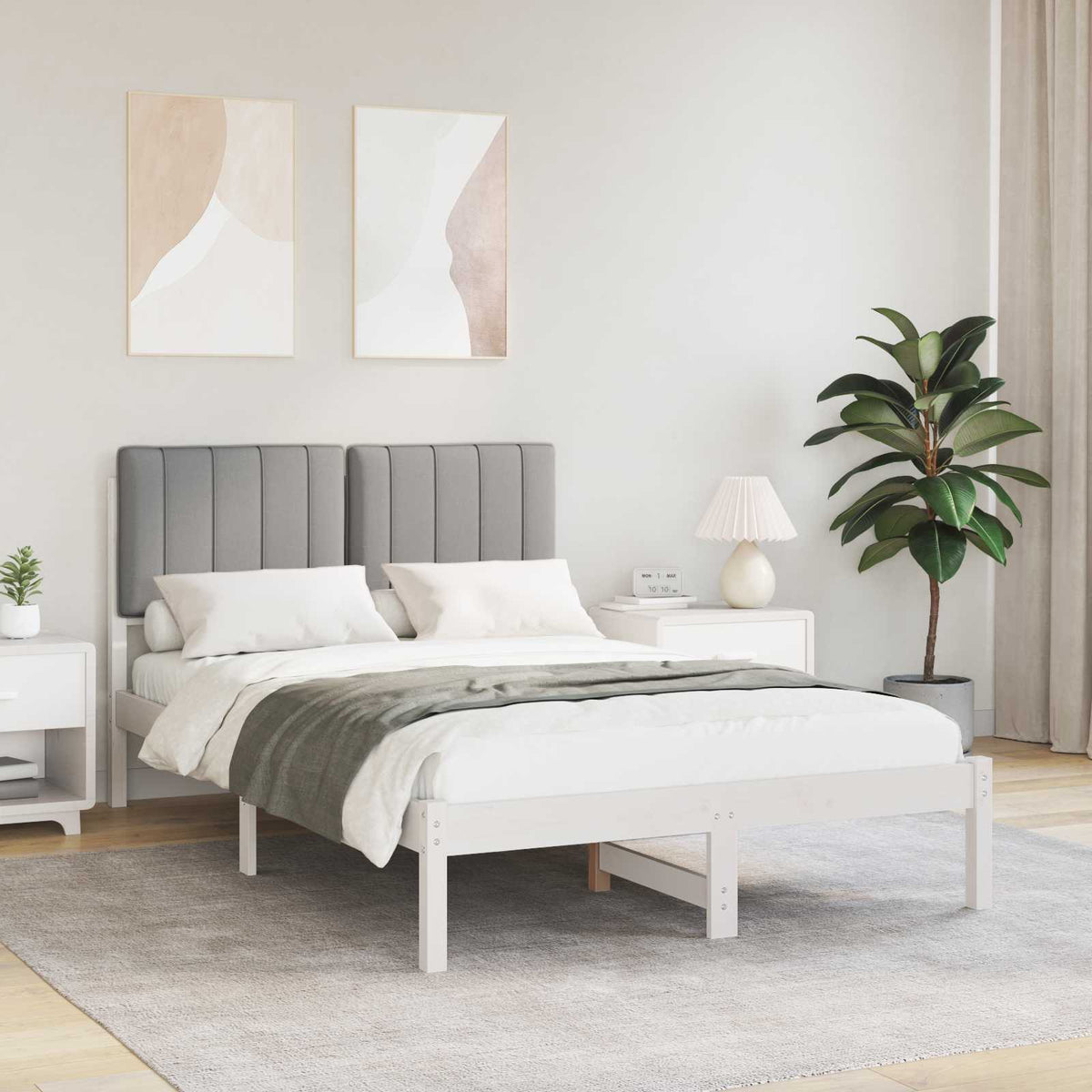 Vidaxl bedframe met gevoerd hoofdgedeelte lichtgrijs 120 x 190 cm