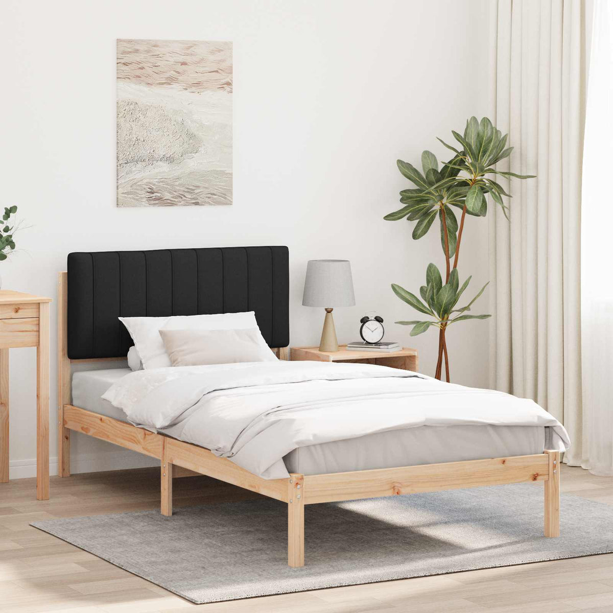 Vidaxl bedframe met gevoerd hoofdgedeelte zwart 100 x 200 cm