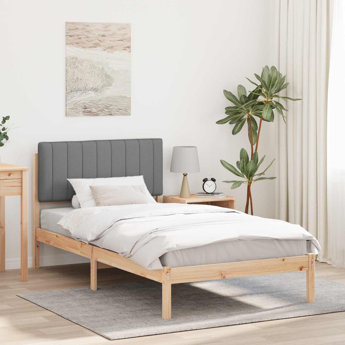 Vidaxl bedframe met gevoerd hoofdgedeelte natuurlijk en lichtgrijs