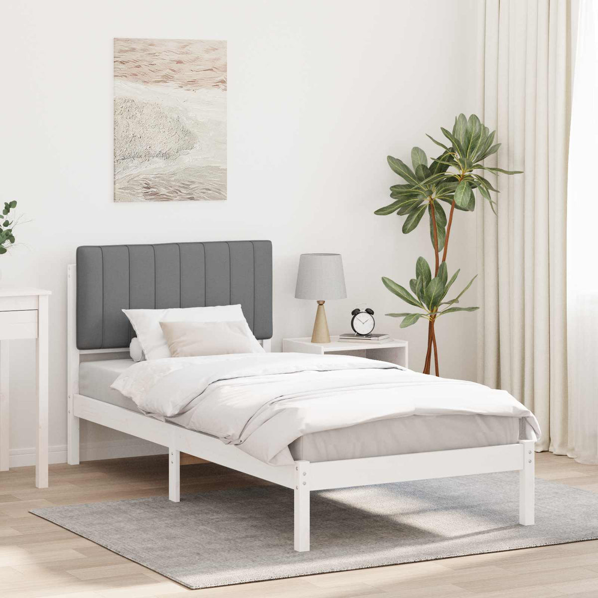 Vidaxl bedframe met gevoerd hoofdgedeelte wit en lichtgrijs