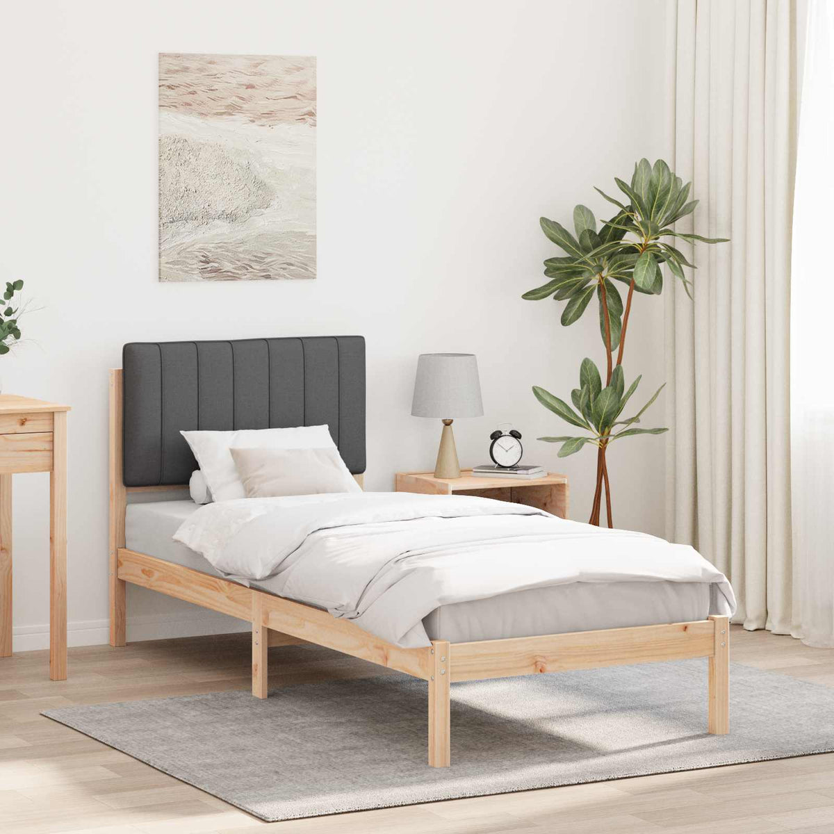 Vidaxl bedframe met gevoerd hoofdgedeelte donkergrijs 80 x 200 cm