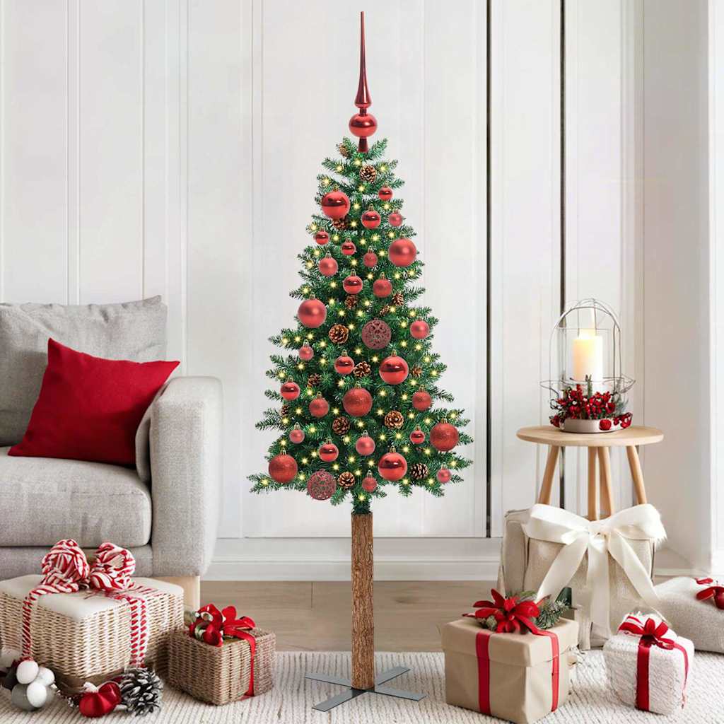 Vidaxl slanke kerstboom groen 150 cm pvc en massief dennenhout