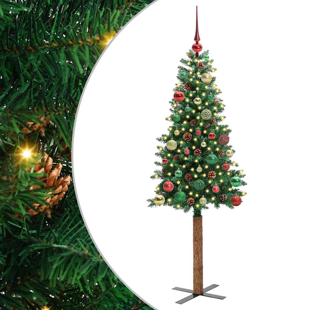 Vidaxl slanke kerstboom groen 150 cm pvc en massief dennenhout