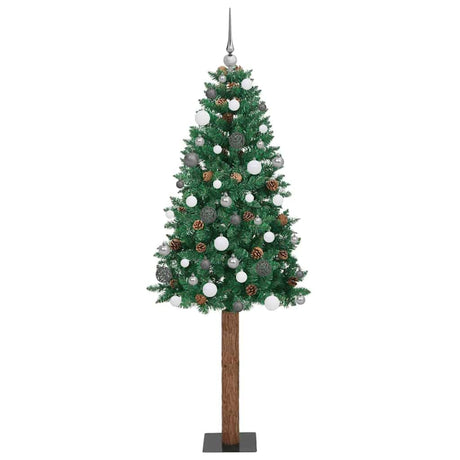 Vidaxl slanke kerstboom groen 210 cm pvc en massief dennenhout