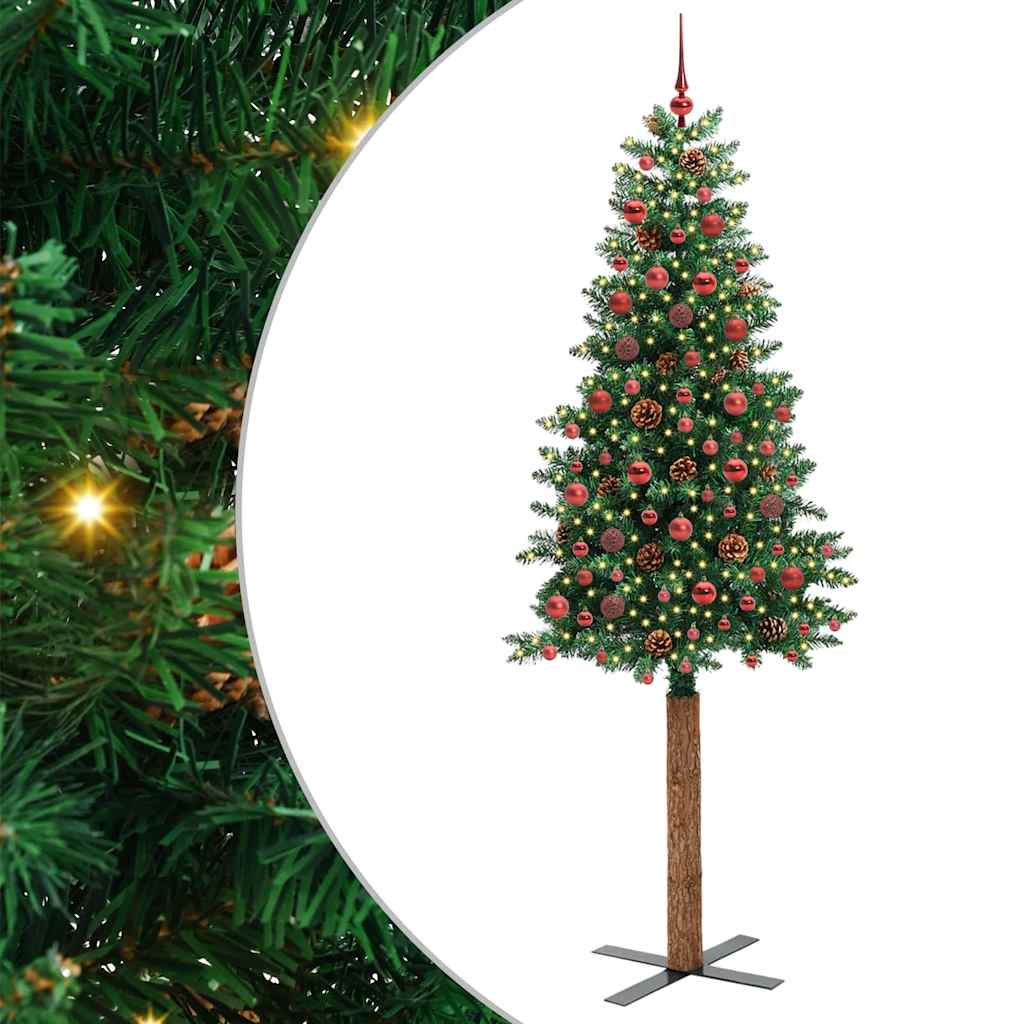 Vidaxl slanke kerstboom groen 210 cm pvc en massief dennenhout