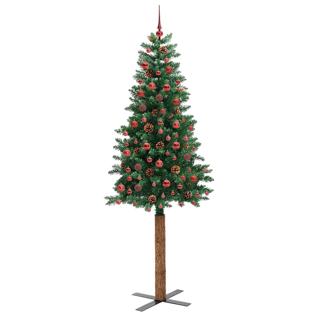 Vidaxl slanke kerstboom groen 210 cm pvc en massief dennenhout
