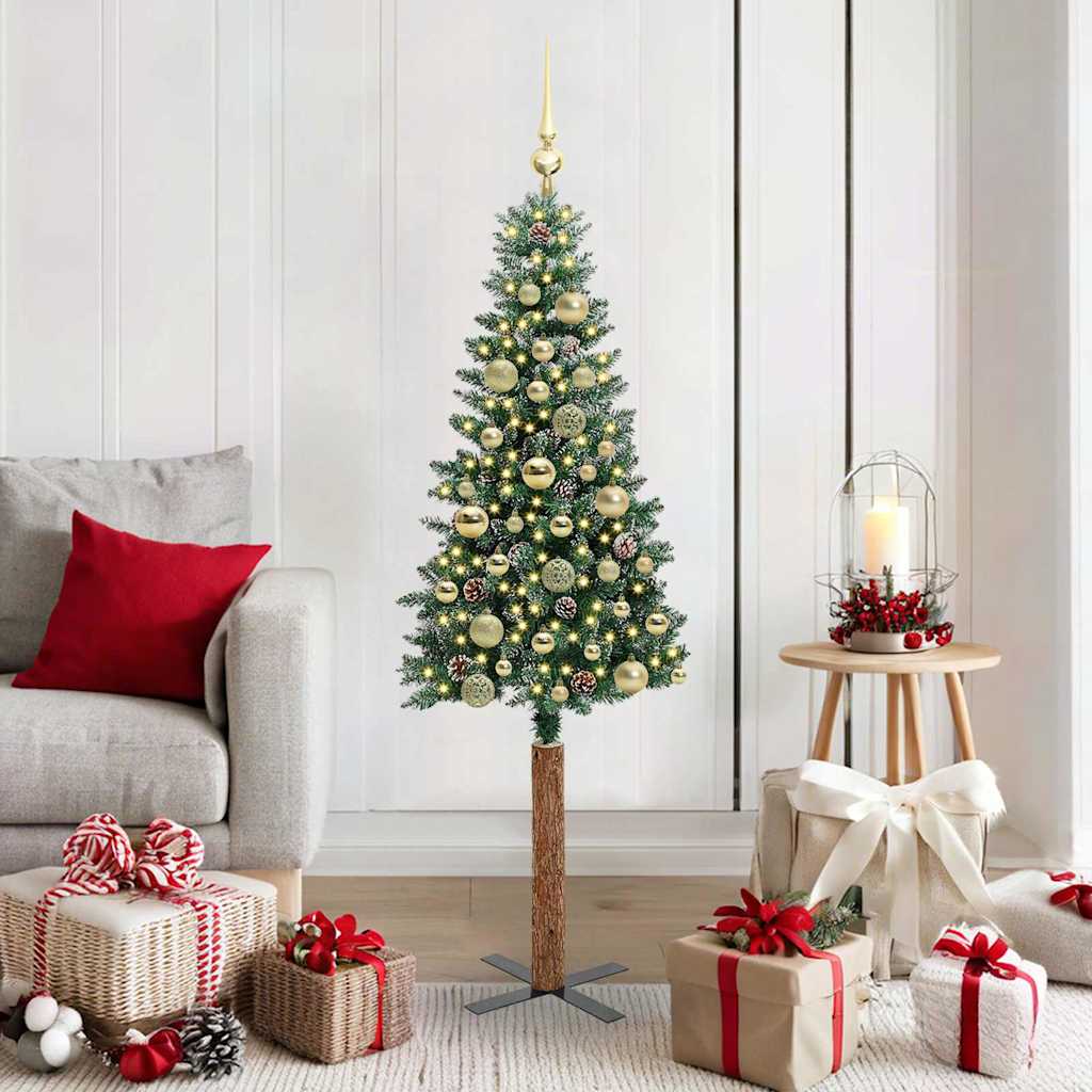 Vidaxl slanke kerstboom groen 150 cm pvc en massief dennenhout
