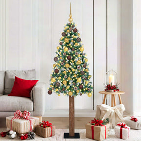 Vidaxl slanke kerstboom groen 180 cm pvc en massief dennenhout