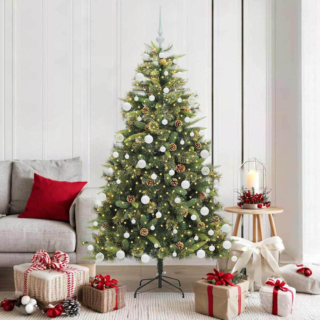 Vidaxl kunstmatige scharnier kerstboom met cones groen 180 cm