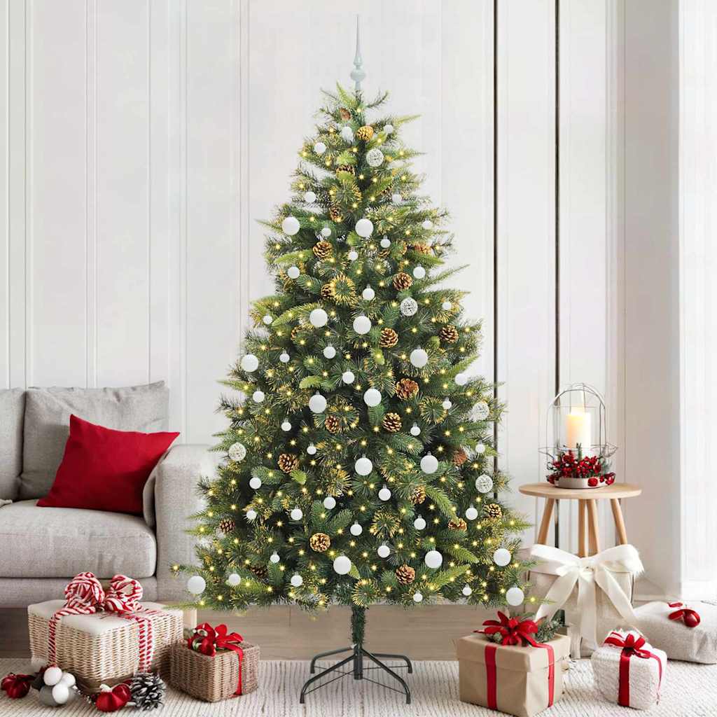 Vidaxl kunstmatige scharnier kerstboom met cones groen 210 cm