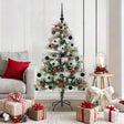Vidaxl kunstkerstboom groen en wit 150 cm pvc en metaal en plastic