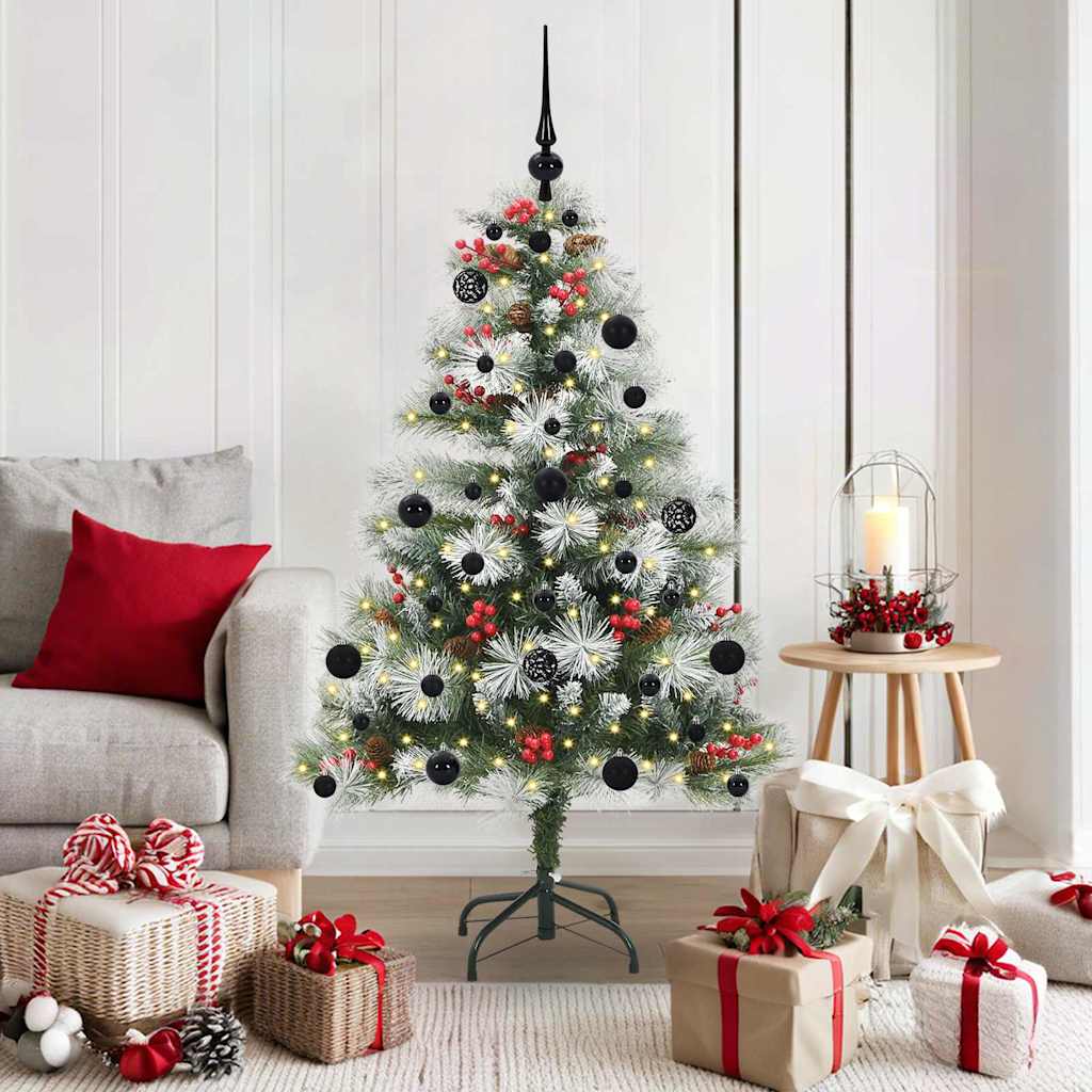 Vidaxl kunstkerstboom groen en wit 150 cm pvc en metaal en plastic