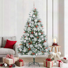 Vidaxl kunstkerstboom groen en wit 210 cm pvc en metaal en plastic
