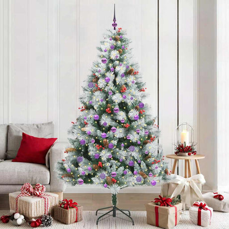 Vidaxl kunstkerstboom groen en wit 210 cm pvc en metaal en plastic