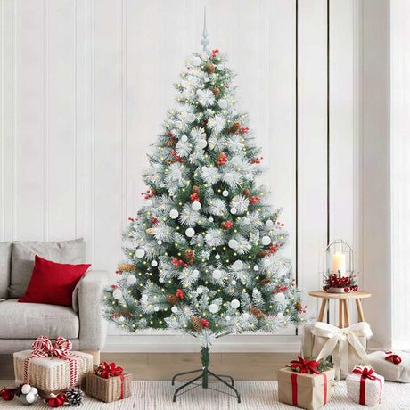 Vidaxl kunstkerstboom groen en wit 240 cm pvc en metaal en plastic
