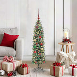 Vidaxl kunstmatige slanke kerstboom met 150 led groen en wit 120 cm