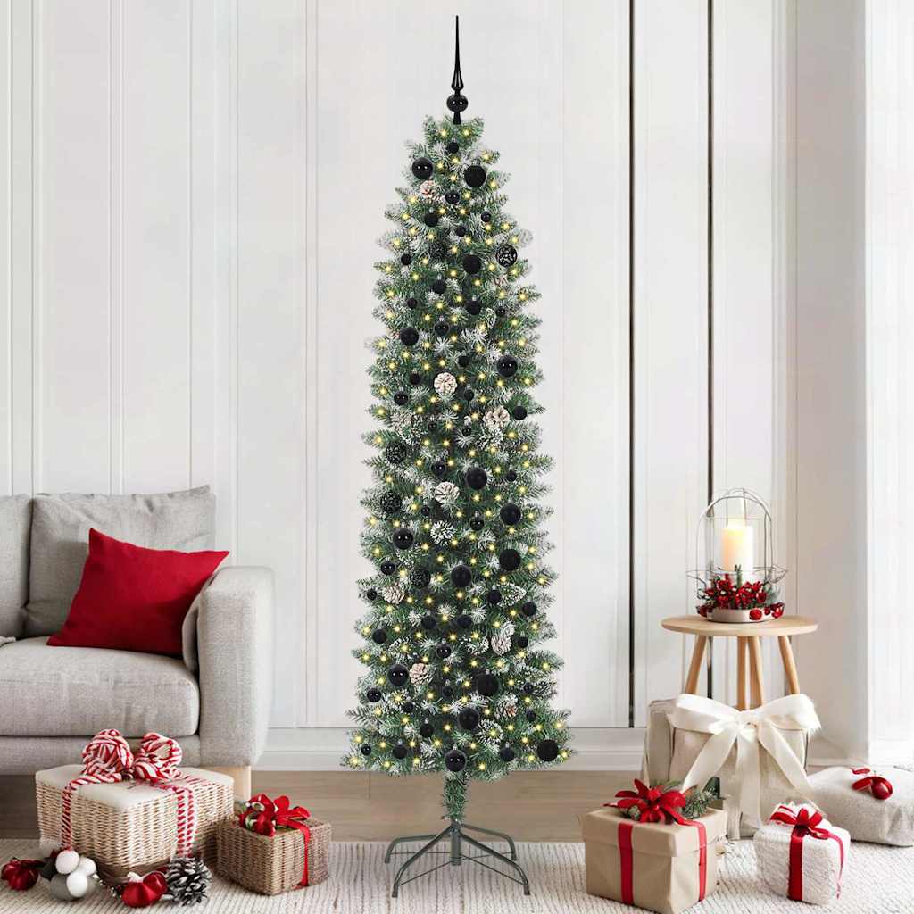 Vidaxl kunstmatige slanke kerstboom met 300 led groen en wit 210 cm