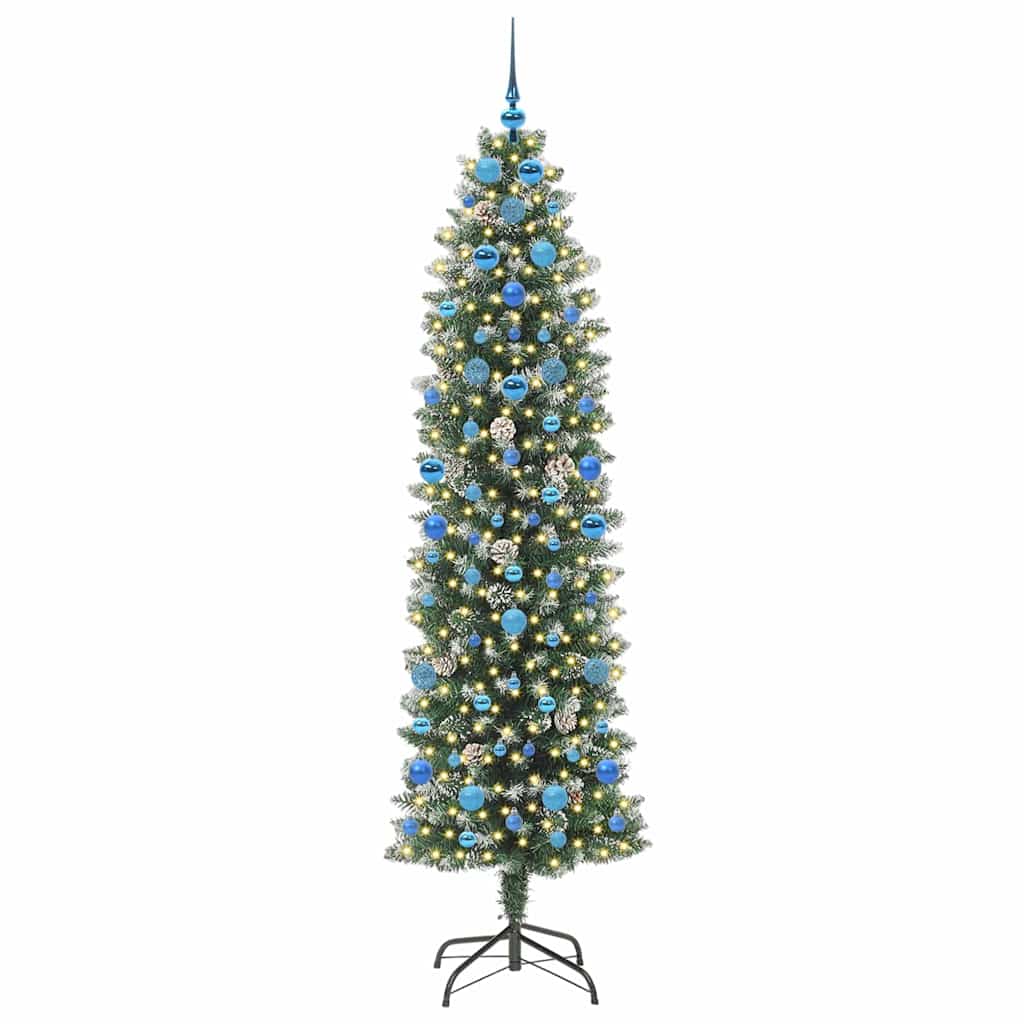 Vidaxl kunstmatige slanke kerstboom groen en wit 210 cm
