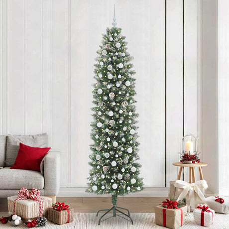 Vidaxl kunstmatige slanke kerstboom groen en wit 240 cm