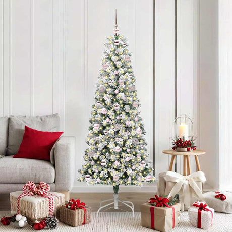 Vidaxl kunstmatige inklapbare kerstboom 300 led's groen en wit 180 cm