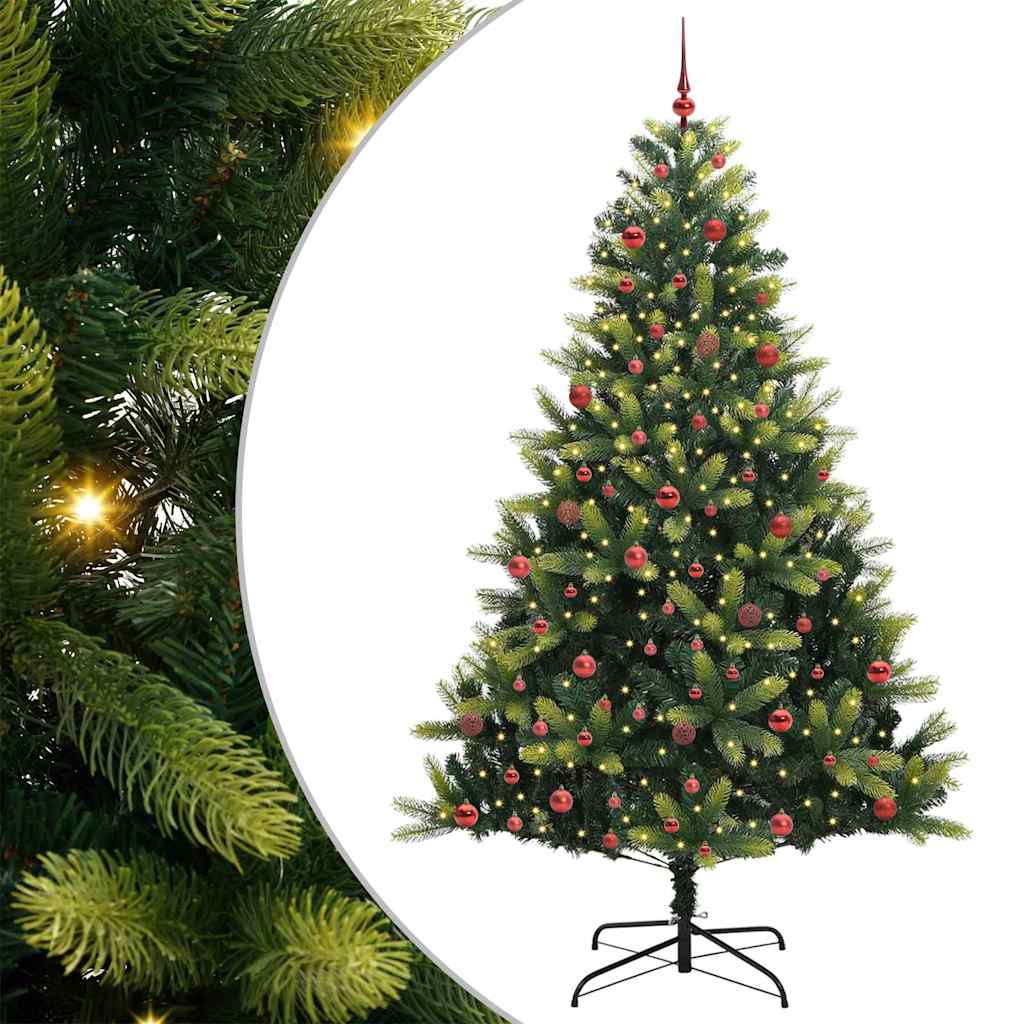 Vidaxl kunstkerstboom met scharnier 300 leds groen 210 cm pvc en pe