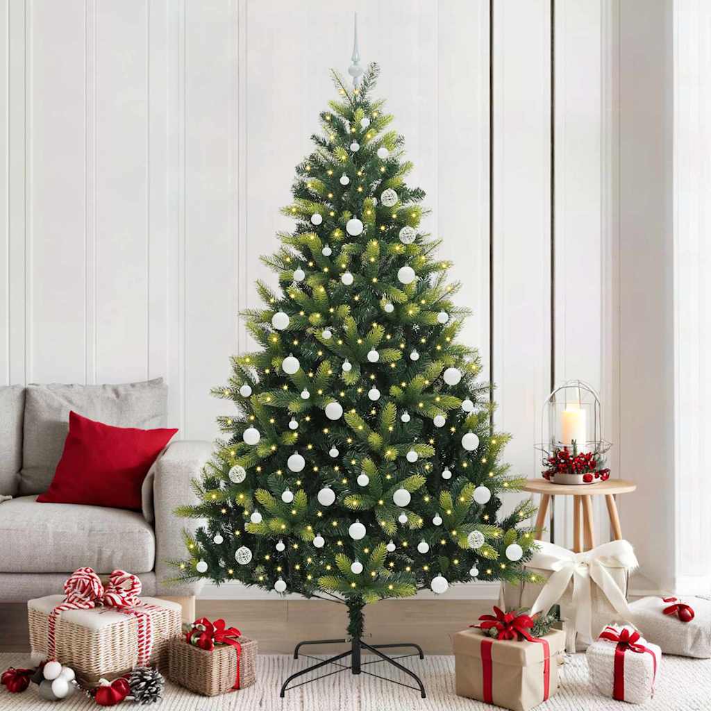 Vidaxl kunstkerstboom met scharnier 300 leds groen 210 cm pvc en pe