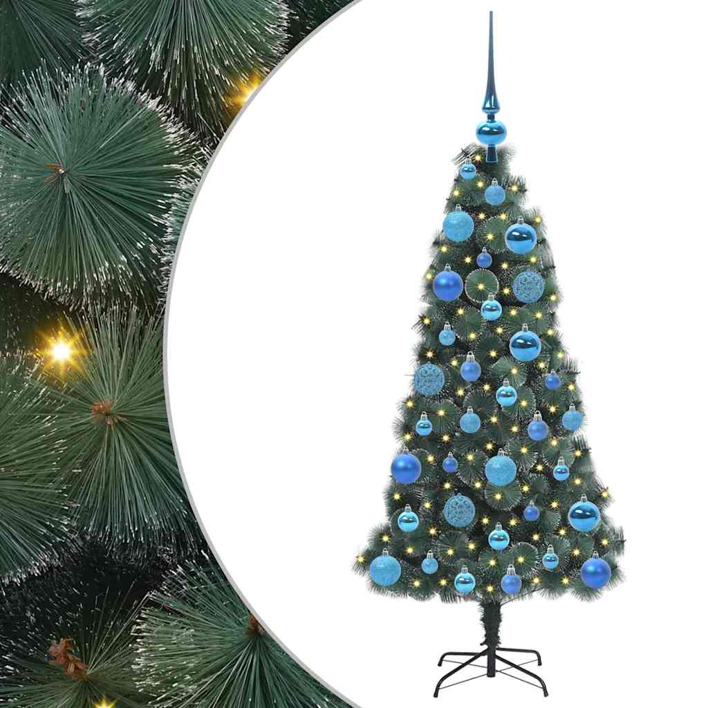 Vidaxl kunstmatige voorverlichte kerstboom met bal set groen 120 cm