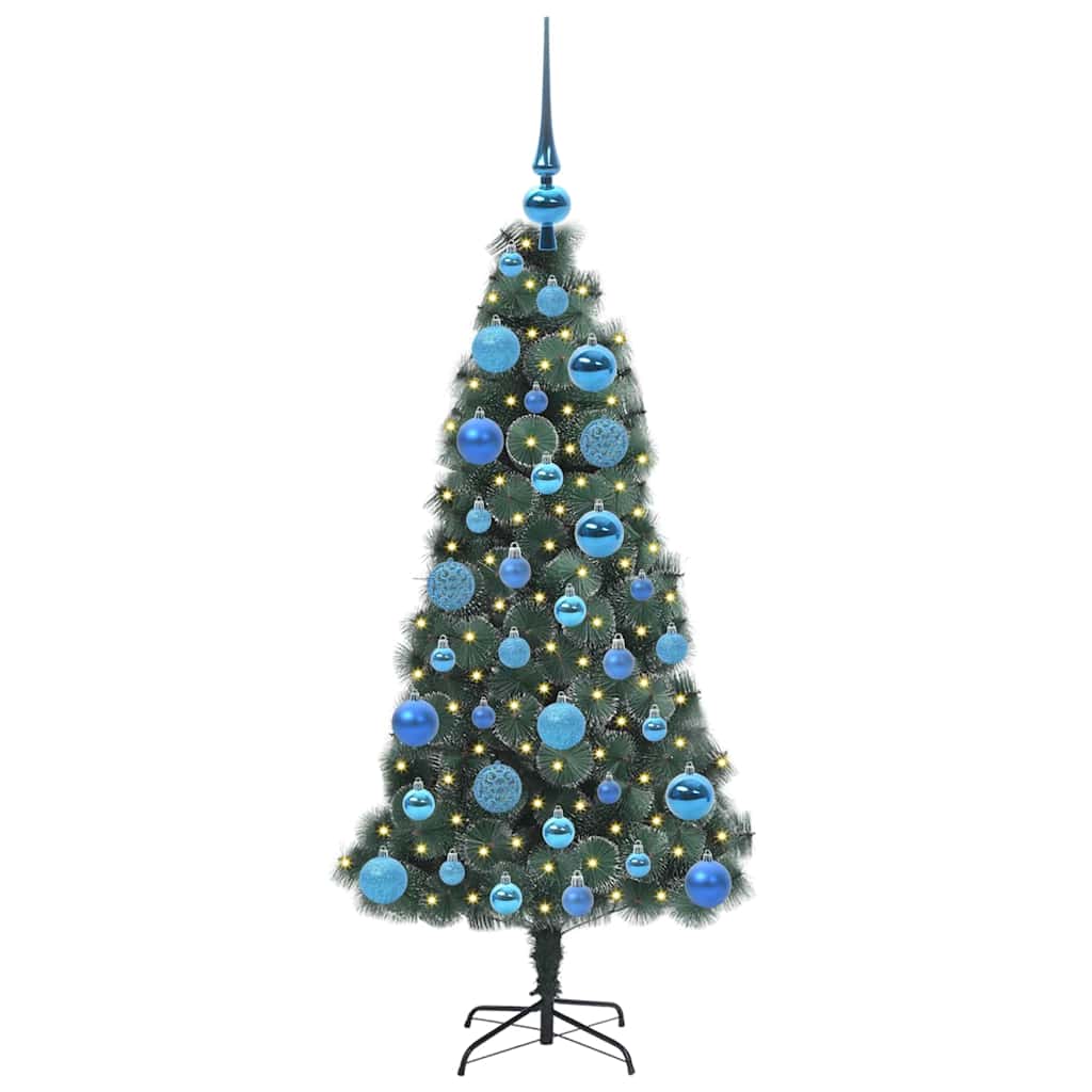 Vidaxl kunstmatige voorverlichte kerstboom met bal set groen 120 cm