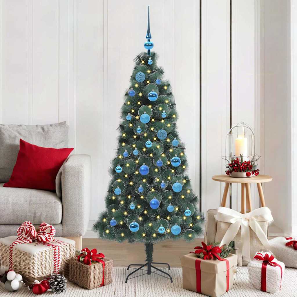 Vidaxl kunstkerstboom met verlichting en ballenset groen 150 cm pet