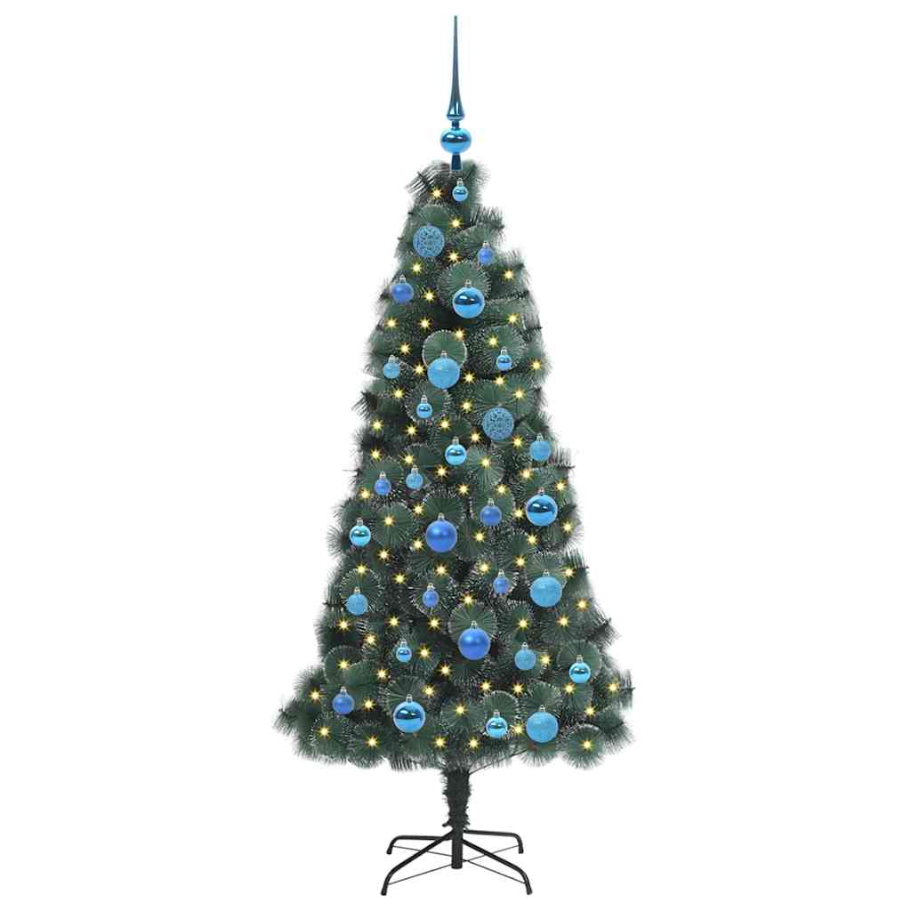 Vidaxl kunstkerstboom met verlichting en ballenset groen 150 cm pet