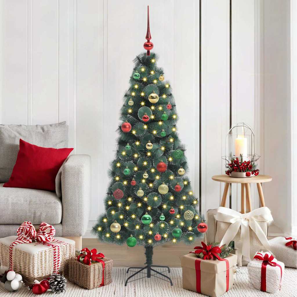 Vidaxl kunstmatige voorverlichte kerstboom met ballen set groen 150 cm