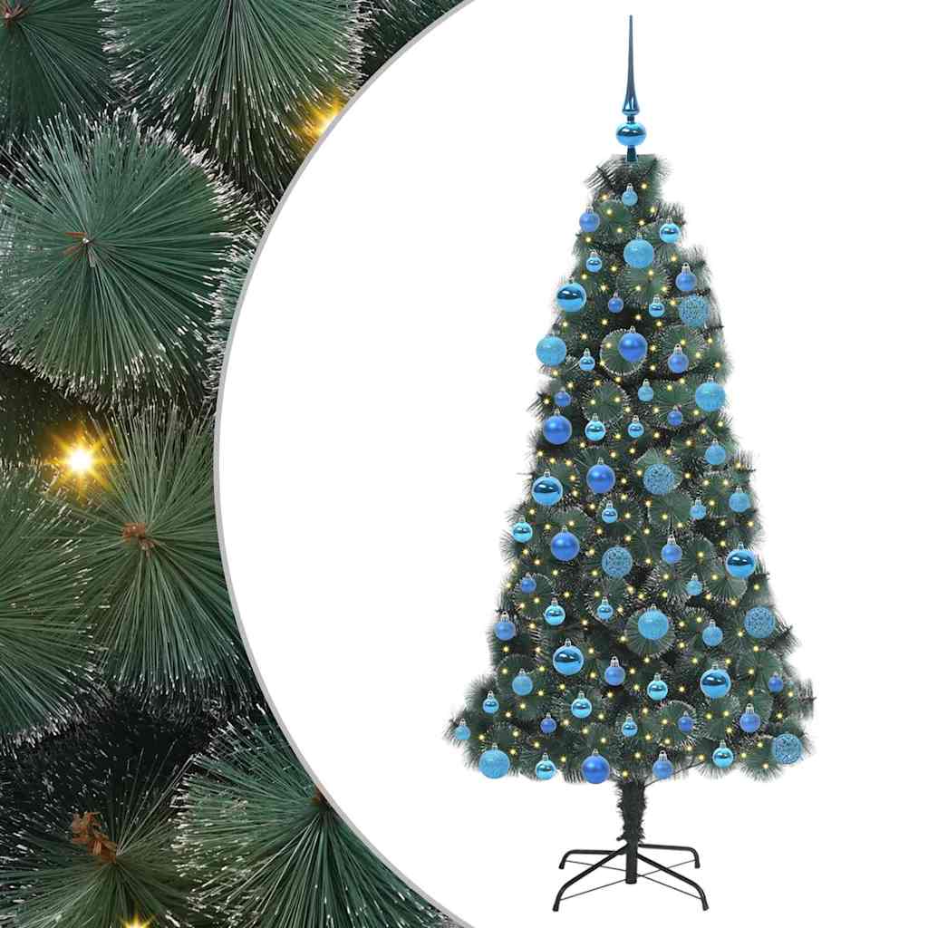 Vidaxl kunstmatige voorverlichte kerstboom met ballen set groen 180 cm