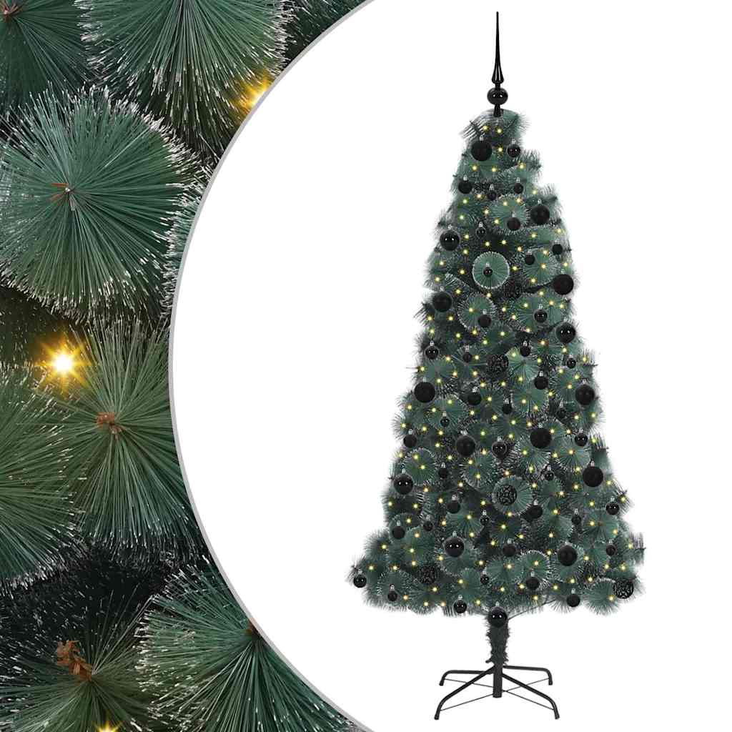 Vidaxl kunst kerstboom met verlichting en ballenset groen 210 cm pet