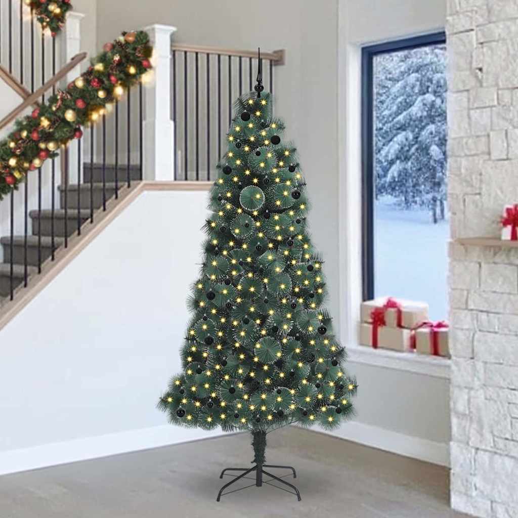 Vidaxl kunstmatige voorverlichte kerstboom met bolset groen 240 cm pet