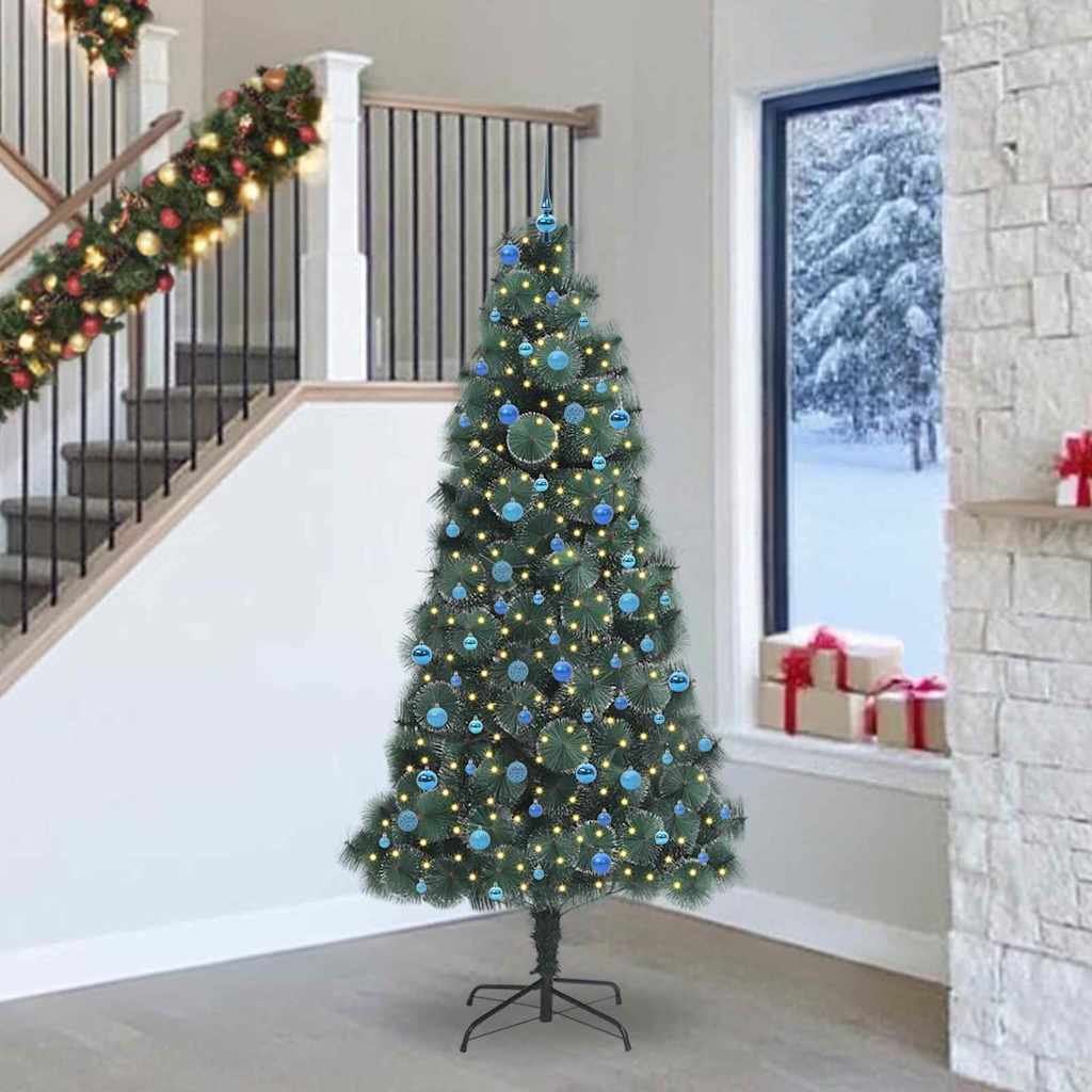 Vidaxl kunstmatige voorverlichte kerstboom met ballenset groen 240 cm