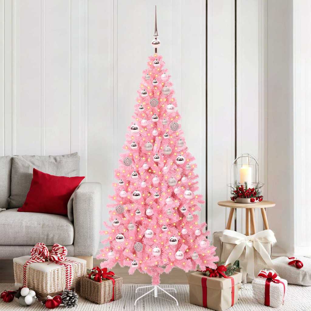 Vidaxl kerstboom met 300 led met standaard roze 180 cm pvc